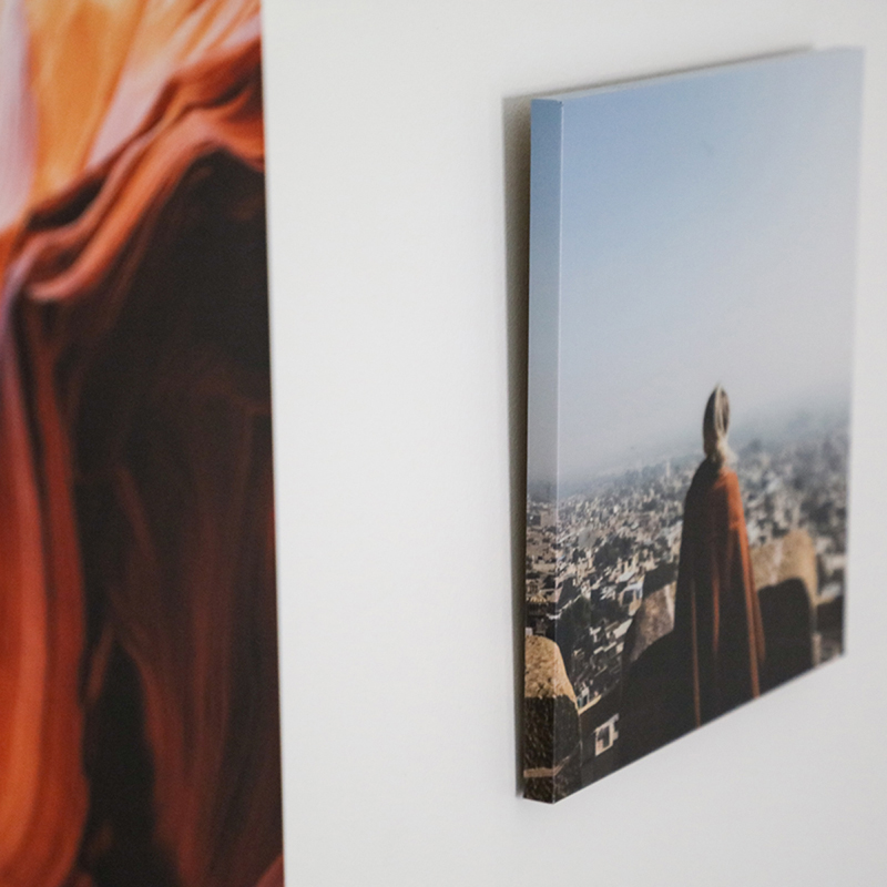 Travel photo with image wrap hanging on wall