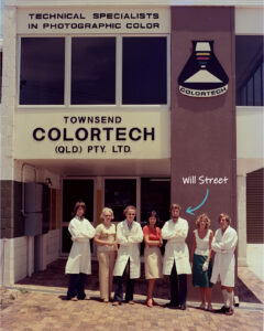 Staff lined up out the front of Colortech Photo Lab 1976