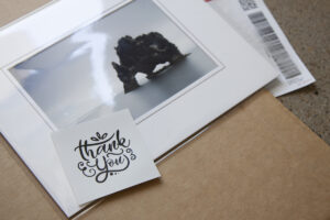 Photo lab sends artwork direct to your customer, add a custom thank you note
